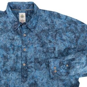 VTG The Territory Ahead Mens‎ XXL Blue Batik Floral AOP Cotton Popover Shirt L/S